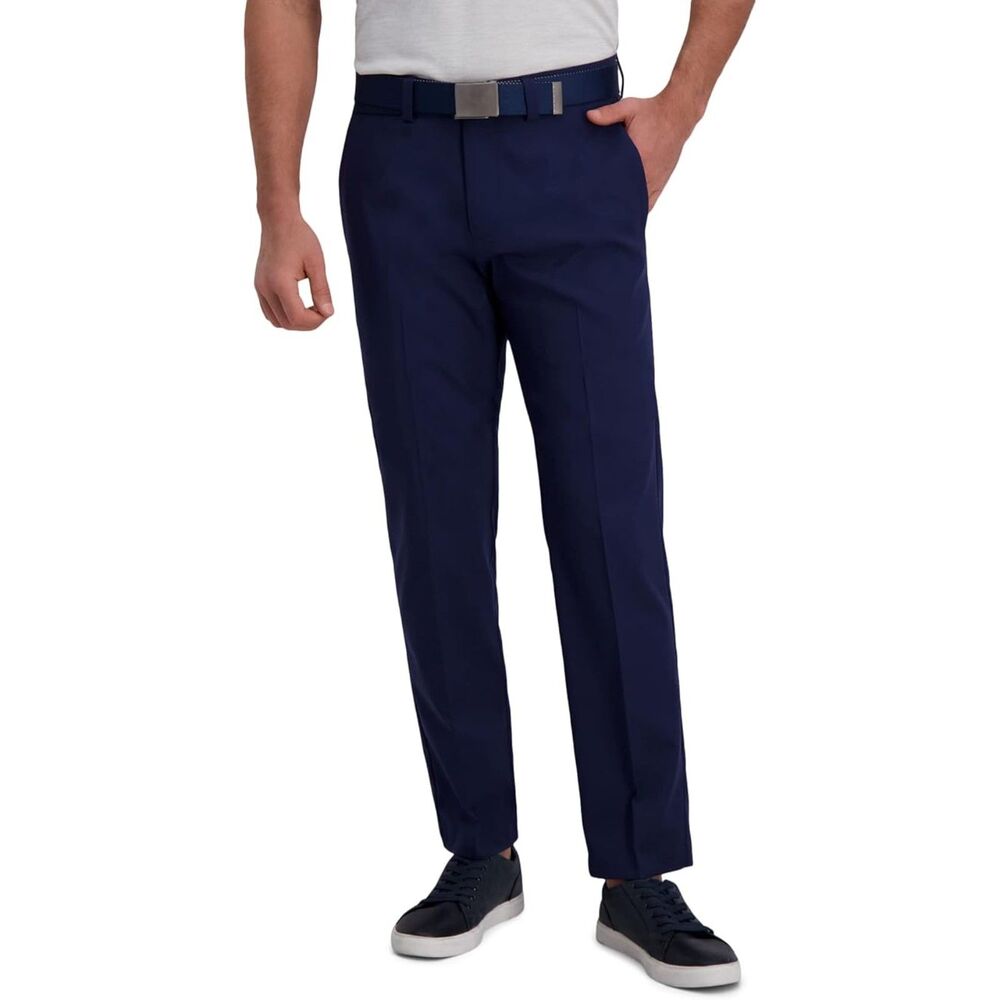 Haggar Men's Cool Right Performance Straight Fit Flat Front Pants 40w x 30L Blue